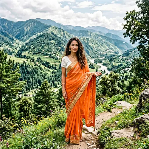Stunning Slim Woman in Orange Chiffon Saree