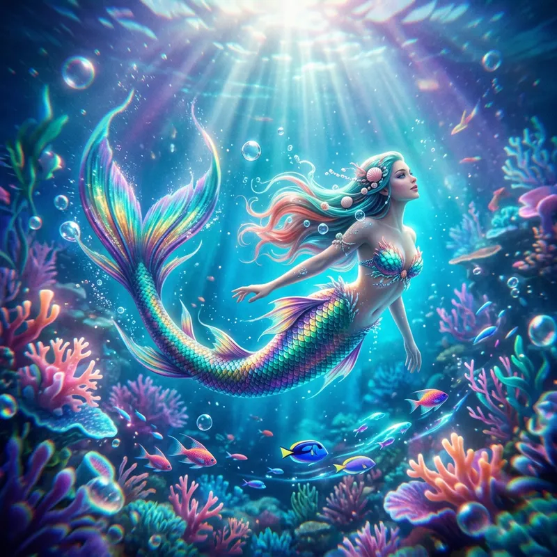 Vibrant Mermaid in Surreal Underwater Fantasy | Dreamlike Depths Vibrant Mermaid in Surreal Underwater Fantasy | Dreamlike Depths