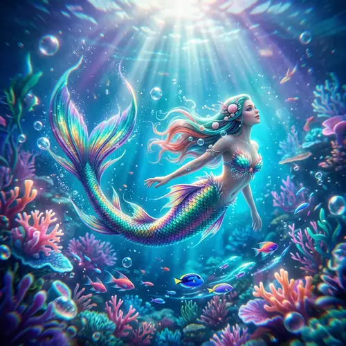 Surreal Underwater Scene with Graceful Mermaid | Fantasy Depths