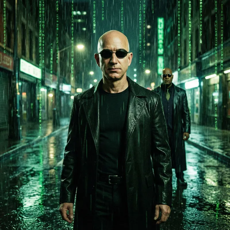 Jeff Bezos as Neo from The Matrix