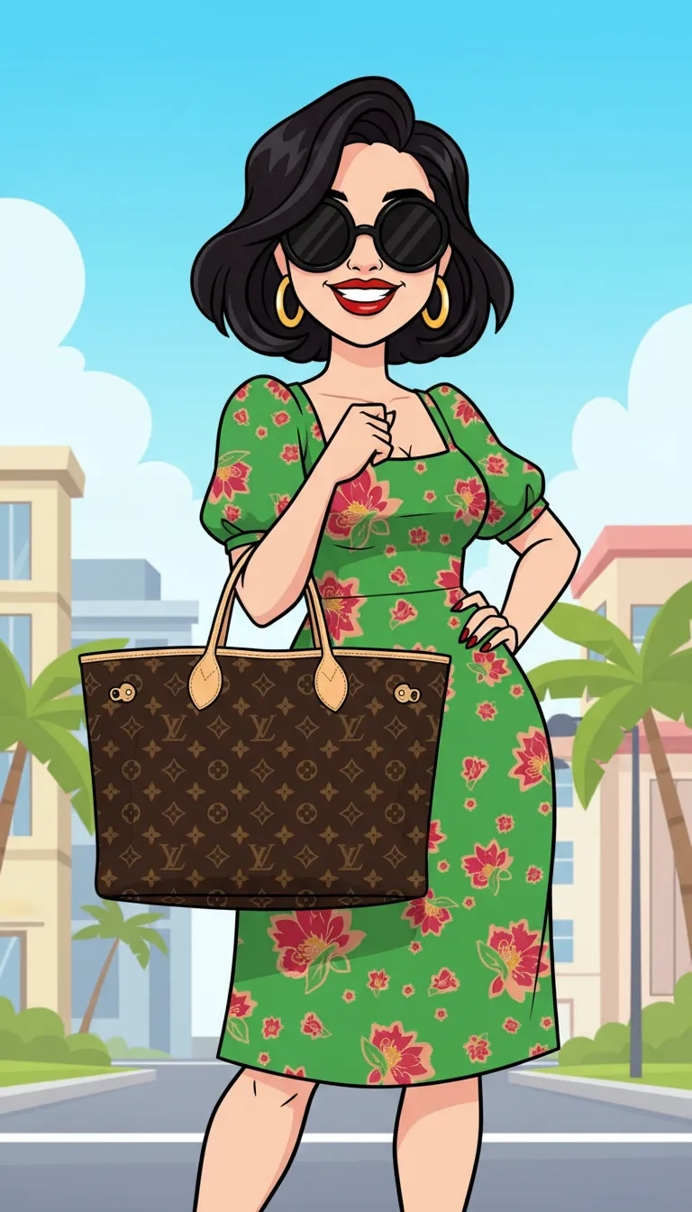 Chic Filipina Cartoon with Louis Vuitton Bag