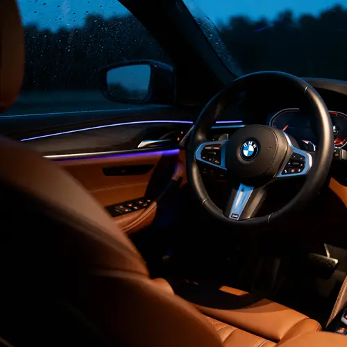 Elegant BMW Interior with Glowing Logo