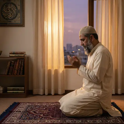 Devout Muslim Prayer at Kaaba: South Asian Man in Traditional Attire