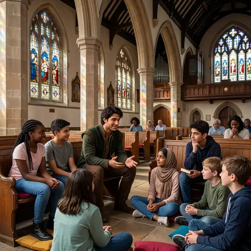 Kindness and Wisdom | Diverse Youths Praying in Traditional Church