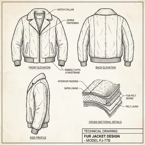 Detailed Fur Jacket Technical Drawing