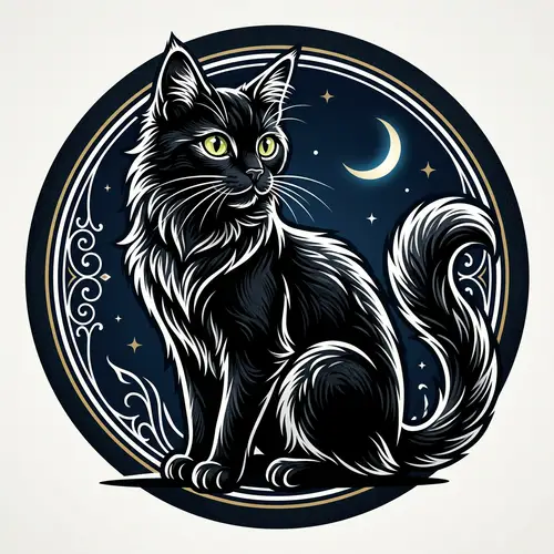 Striking Black Cat Icon with White Accents