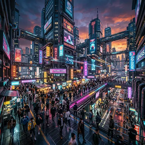 Futuristic Cyberpunk Cityscape Dusk View - Animated Urban Expanse
