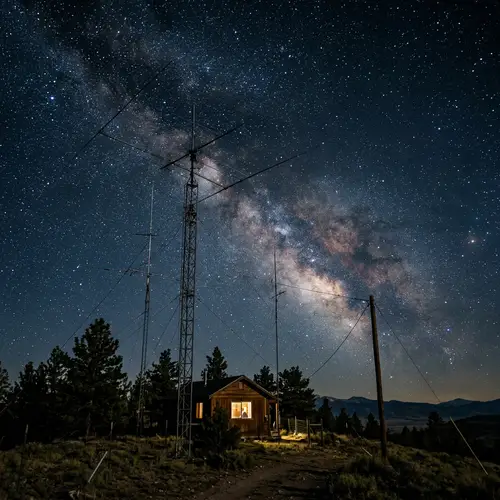 Ham Radio Antennas Under Starlit Sky
