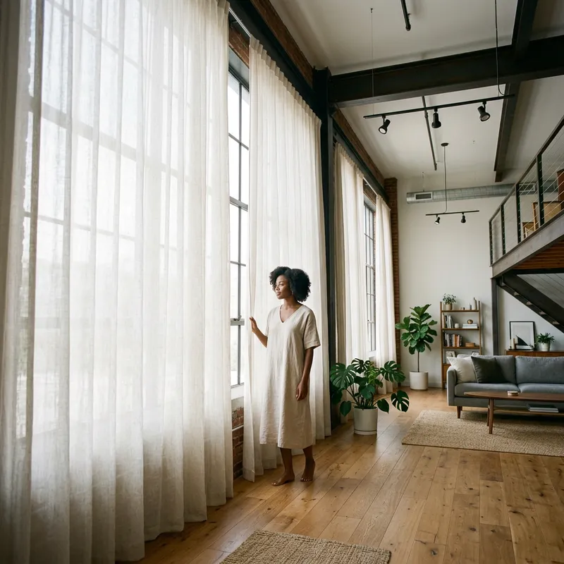 Modern Loft Interior with Stylish Furniture and Elegant Woman Modern Loft Interior with Stylish Furniture and Elegant Woman