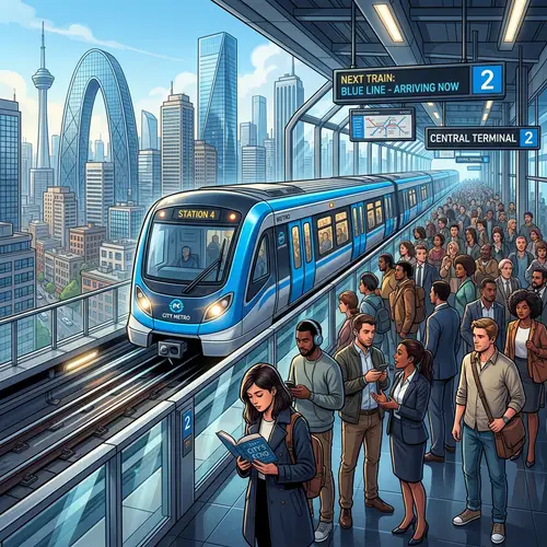Modern Metro Train Digital Illustration in Cityscape