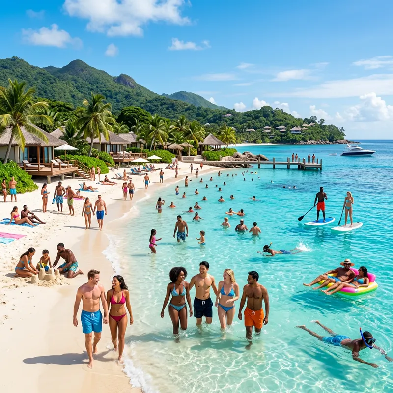 Luxury Mesh Paradise Image with Blissful Visitors | Celestial Sky & Crystal Waters