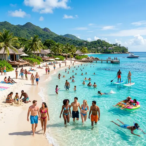 Luxurious Paradise Island with Diverse Visitors | Clear Blue Sky & Crystal-Clear Waters