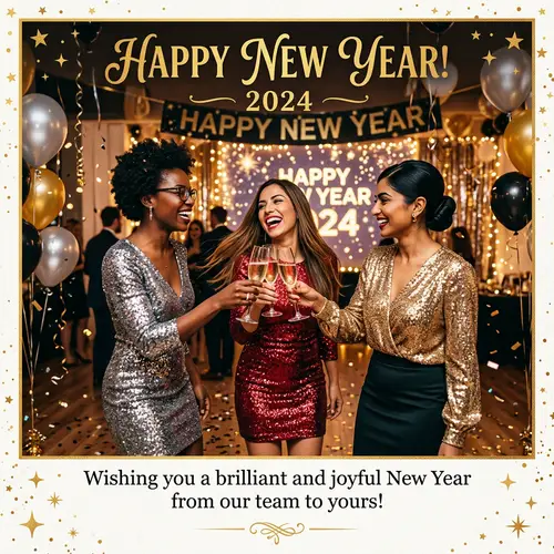 Multicultural New Year's Party Celebration with Champagne Cheers