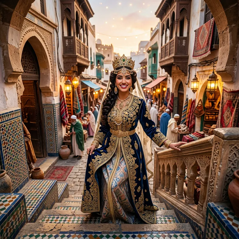 Algerian Princess in Vibrant Traditional Attire | Enchanting Casbah of Algiers