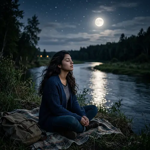 Tranquil Moonlit Night: Hispanic Girl by the River