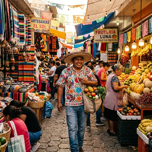 Colorful Scene: Traditional Mexican Market at Dusk