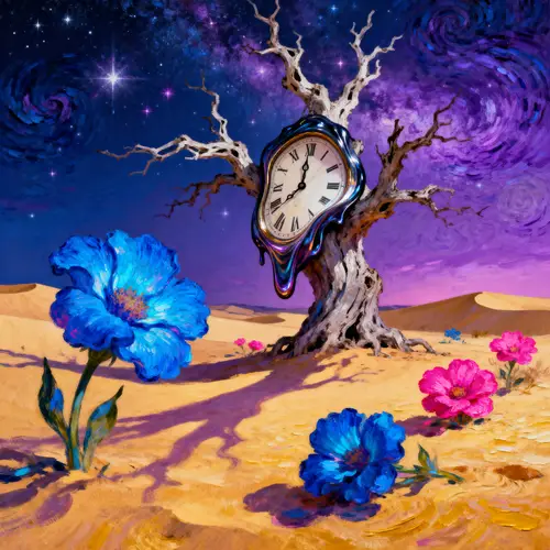 Surreal Dreamscape: Melting Clock in a Desert