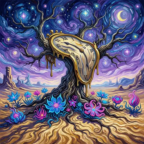 Surreal Dreamscape: Melting Clock in a Desert