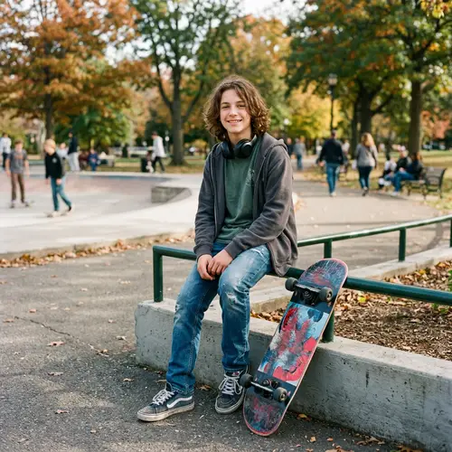 Cool Teenager Outdoor Park Scene | Hoodie, Jeans, Headphones