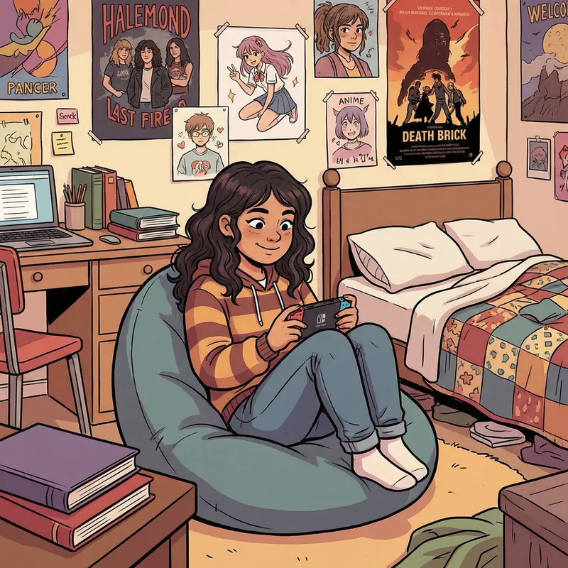 14 Yr Old Girl Playing Video Game in Colorful Room 14 Yr Old Girl Playing Video Game in Colorful Room