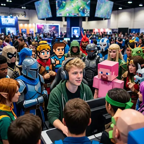 Computer Characters Arranged Around a Young Man in Headphones