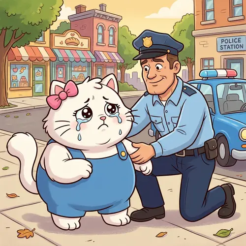 Cute Fat Hello Kitty Arrested - Cartoon Character Crying