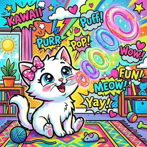 Vibrant Pop Art: Hello Kitty Blowing Colorful Smoke Rings