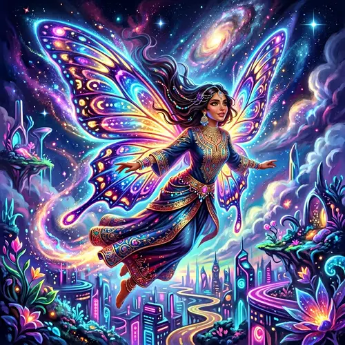 Surreal Digital Portrait of Middle-Eastern Woman with Butterfly Wings