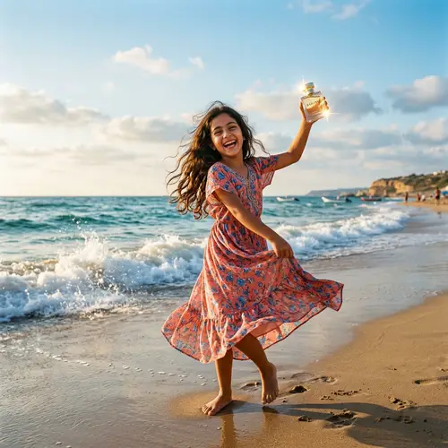 Middle-Eastern Girl Dancing by the Seaside: A Joyful Harmony