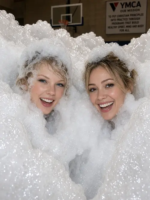Taylor Swift & Hilary Duff's Foam Party Photoshoot