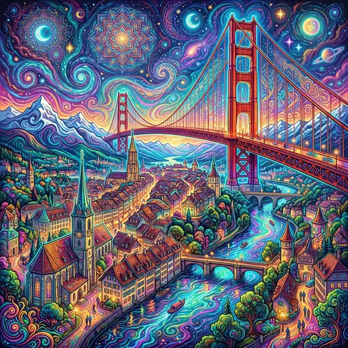 Psychedelic Art in Bern & Golden Gate Bridge