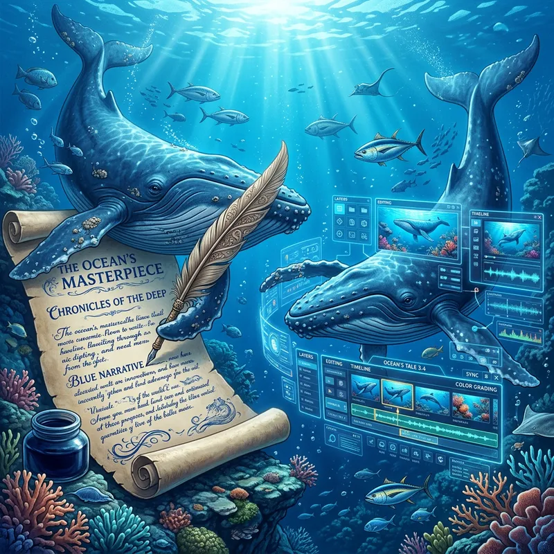 Artistic Blue Whales: Creative Illustration & Video