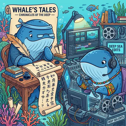 Unique Vector Illustration of Blue Whales in Unusual Activities