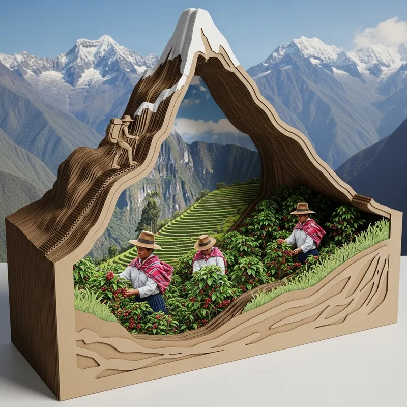 3D Cardboard Mountain with Hiker & Andes Background
