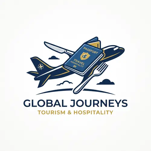 Tourism & Hospitality Logo Design with Passport & Utensils