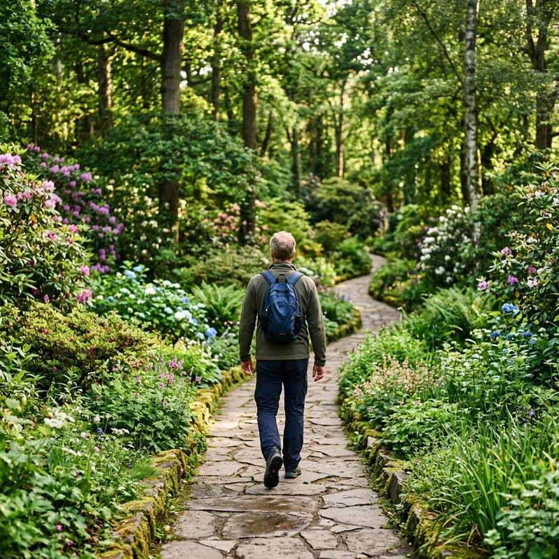 Healthy Middle-Aged Man Walking in Serene Green Park