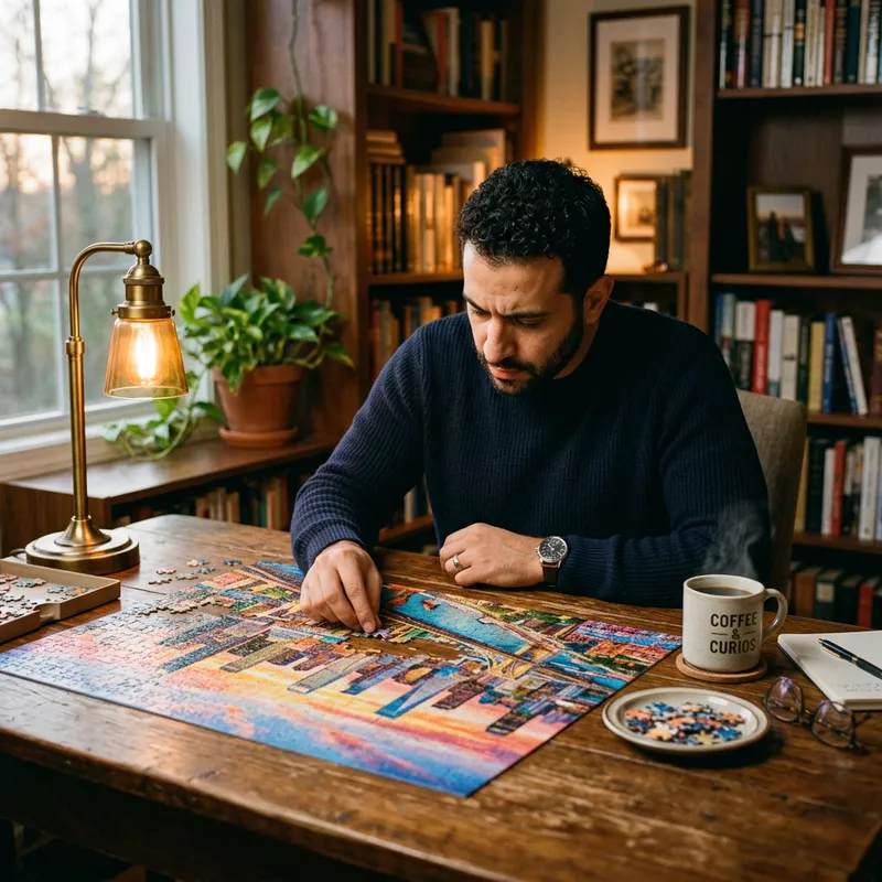 Man Concentrated on Solving Puzzles | Cozy Puzzle Atmosphere