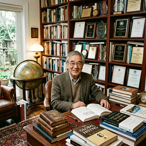 Senior Asian Man in Study: Achievements, Wisdom & Education