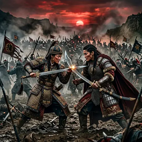 Epic Battle Scene of Chinese and Eurasian Female Warriors