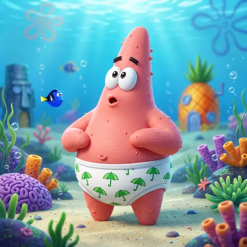 Pink Starfish with Green Umbrella Pattern on Diaper