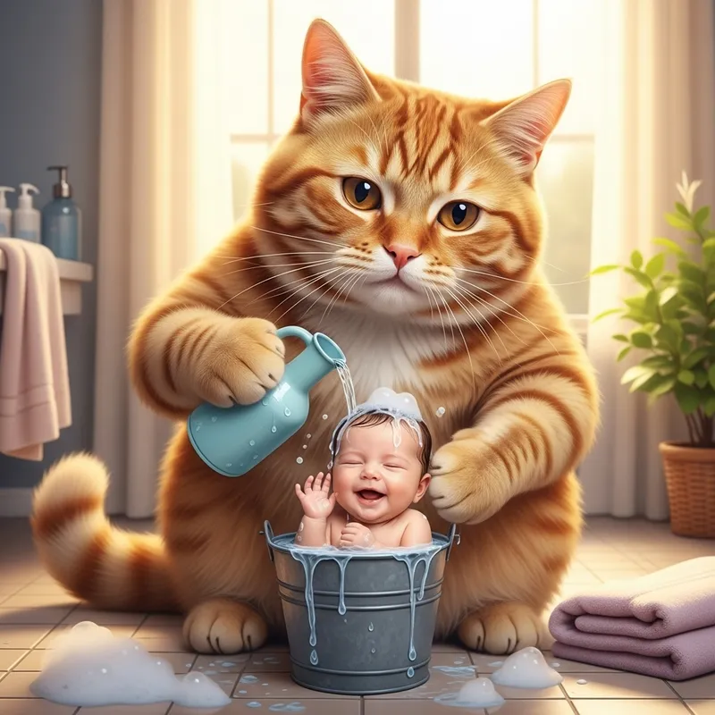 Cute Cat Bathing Baby: Heartwarming Moment