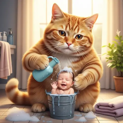 Cute Cat Bathing Baby: Heartwarming Moment