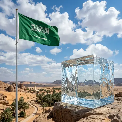 Serene Scene in Saudi Arabia with Flag Fluttering in Sky