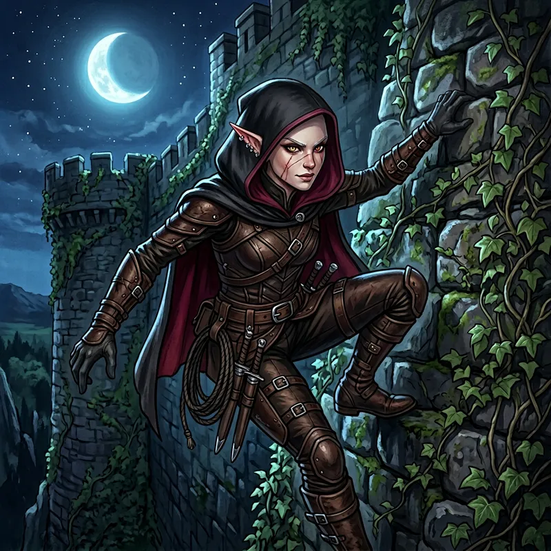 Moonlit Spider Elf - Illustration of Graceful Wall Climber Moonlit Spider Elf - Illustration of Graceful Wall Climber