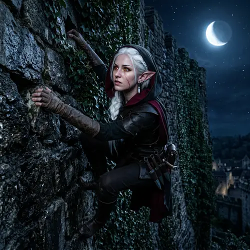 Moon Elf Girl Climbing Wall | Illustration & Appearance