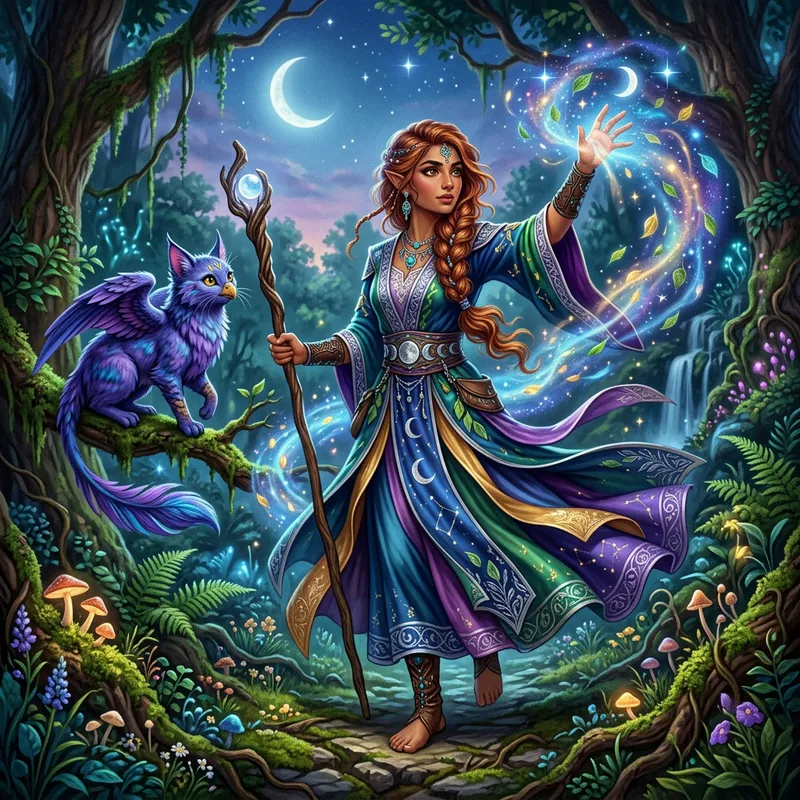 Half-Elf Moon Druid: South Asian Woman in Colorful Robes Half-Elf Moon Druid: South Asian Woman in Colorful Robes