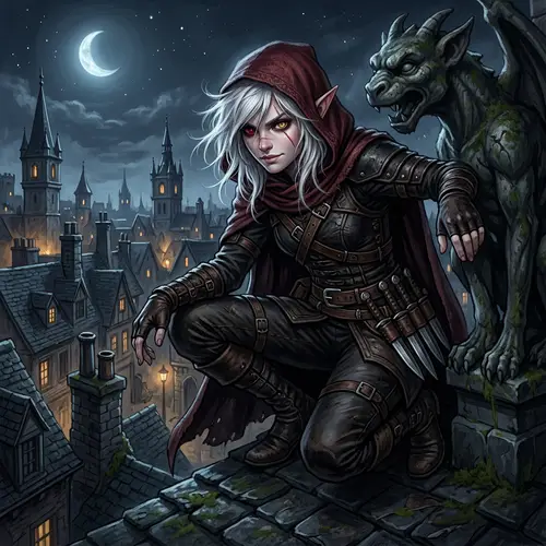 Half-Elf Girl Illustration: Northern City Moonlight Art