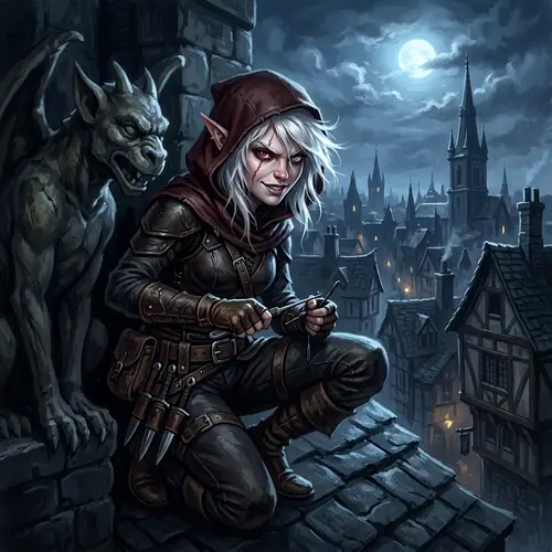 Half-Elf Rogue Concept Art in Northern Moonlight