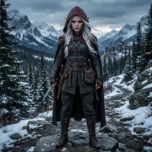 Half-Elf Rogue Character | Disciplined & Mischievous | Cold Climate Attire