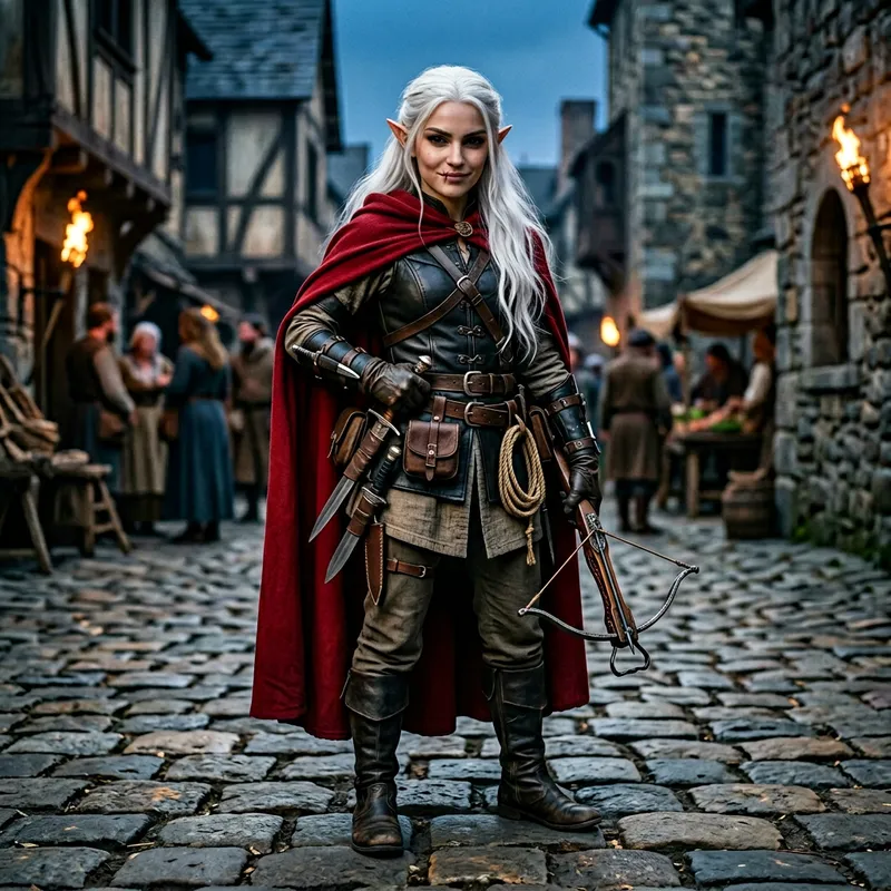 Half-Elf Rogue Girl: Disciplined & Cunning | White Hair, Black Eyes